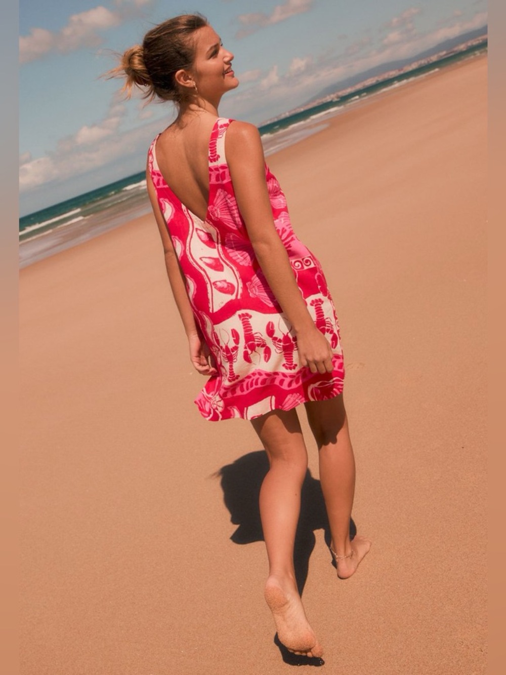 FAB! NEXT DIRECT RED SHELL PRINT SCOOP BACK MINI SHIFT DRESS - BNWT - SIZE 18US